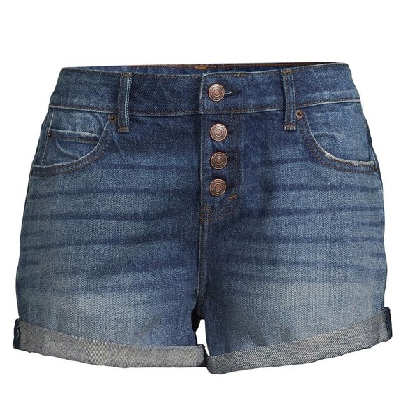 No Boundaries Juniors' Low-Rise Button-Front Denim Shorts Size 15 Rolled Hem NWT - Picture 1 of 3